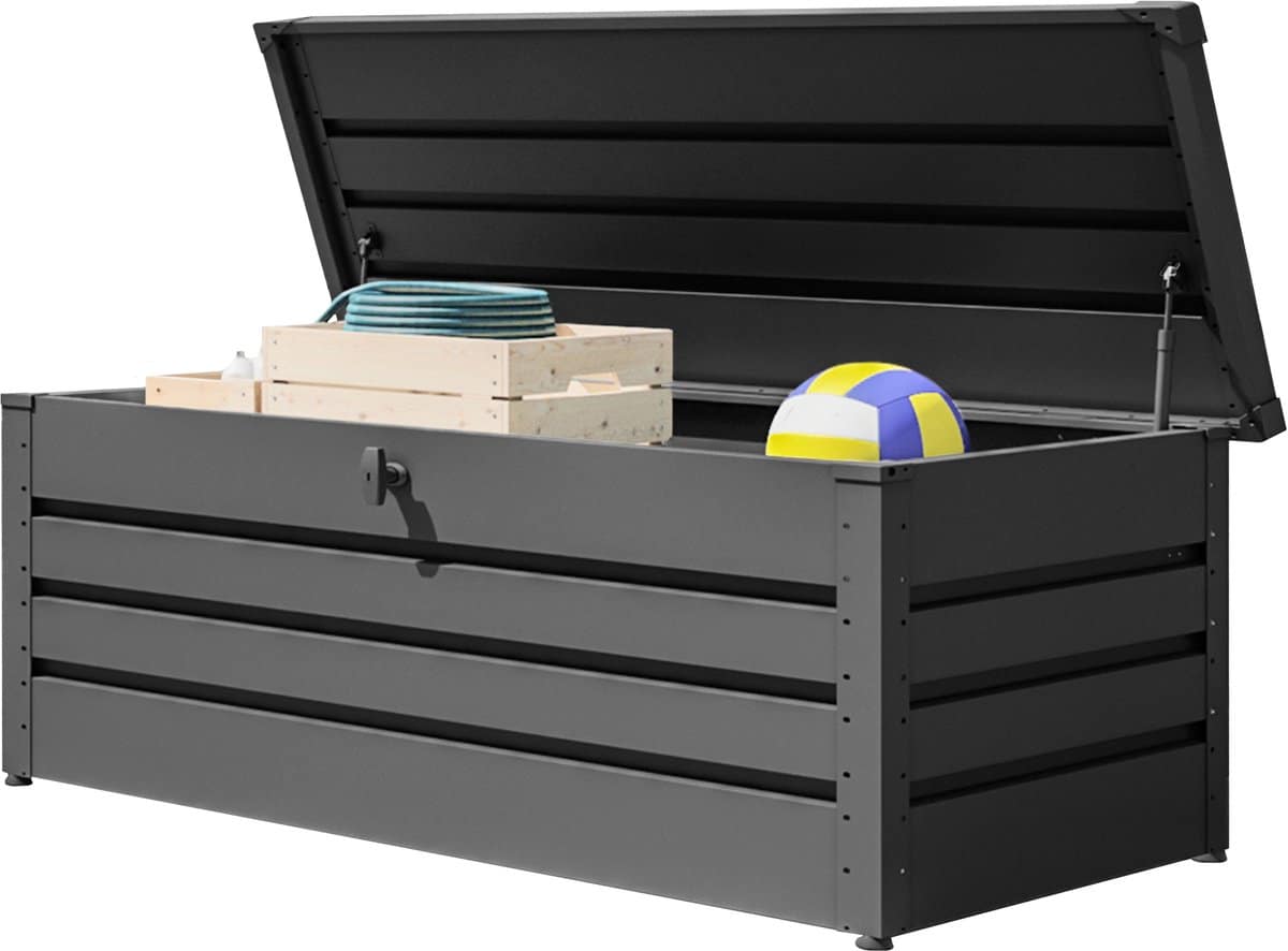 gfp primeyard tuinbox 179x79x61 cm tuinkist kussenbox opberg kist metaal antraciet waterdicht