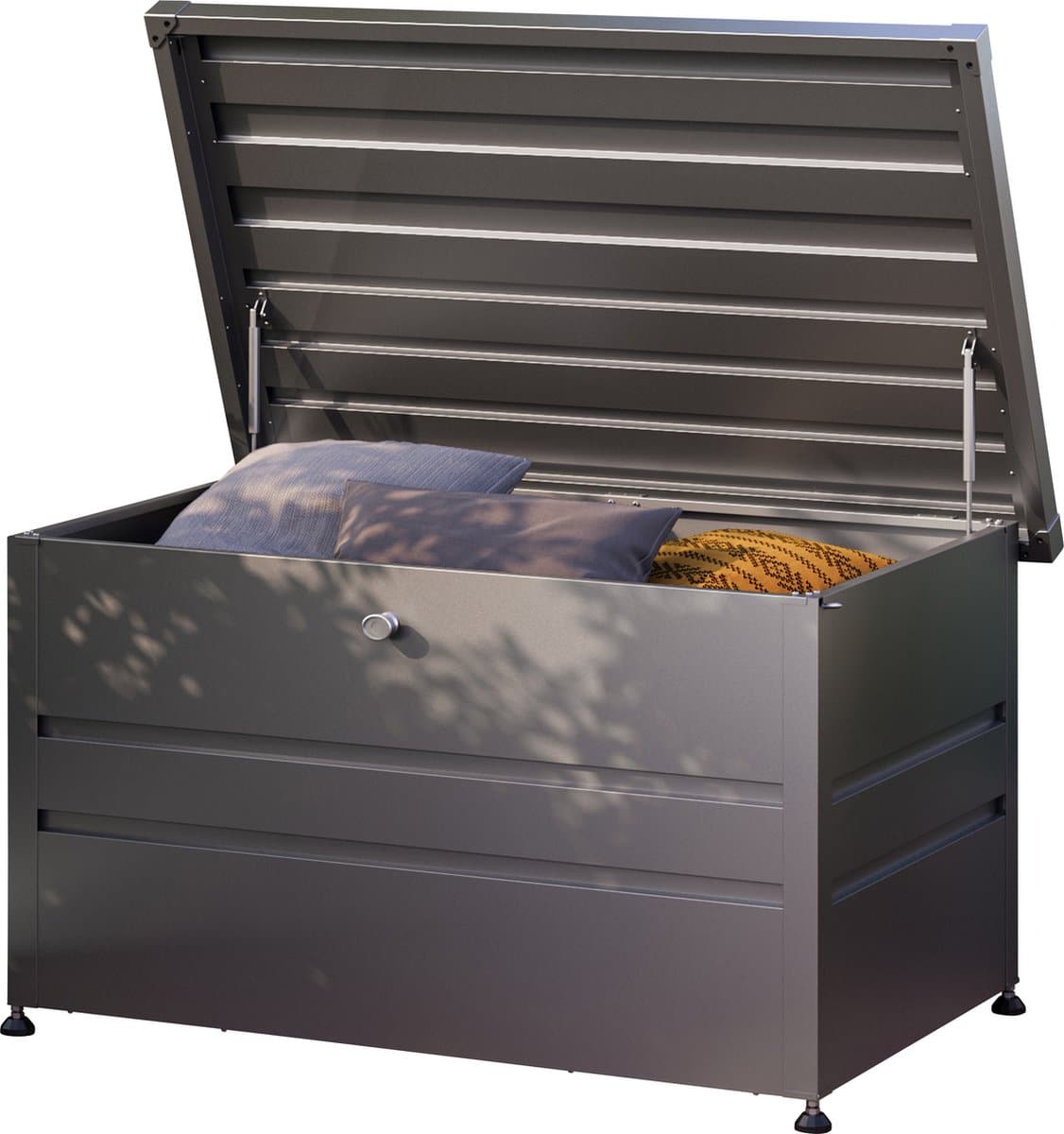 gfp primeyard® tuinbox 132x64x72 cm tuinkist kussenbox opberg kist metaal antraciet waterdicht