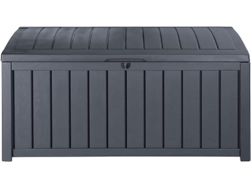 Glenwood Kussenbox - 390 Liter Volume - Waterdichte Zitbank Voor 2 Volwassenen - Grafiet Houtlook - Tuinbox, 128 x 65 x 61 cm, Ruim & Duurzaam