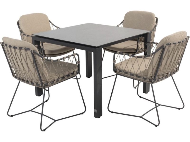 Goa Prego dining tuinset 95x95xH75 cm 5 delig HPL slate