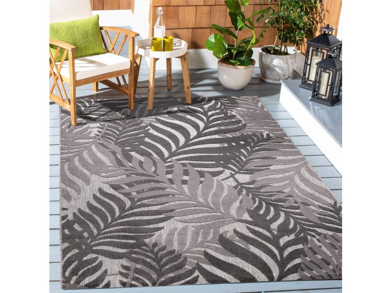 Grijs Bloemen Motief Buitenkleed - Laagpolig Vloerkleed voor Binnen en Buiten - 160x230 cm