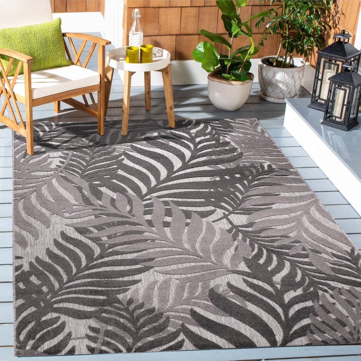 grijs bloemen motief buitenkleed laagpolig vloerkleed voor binnen en buiten 160×230 cm