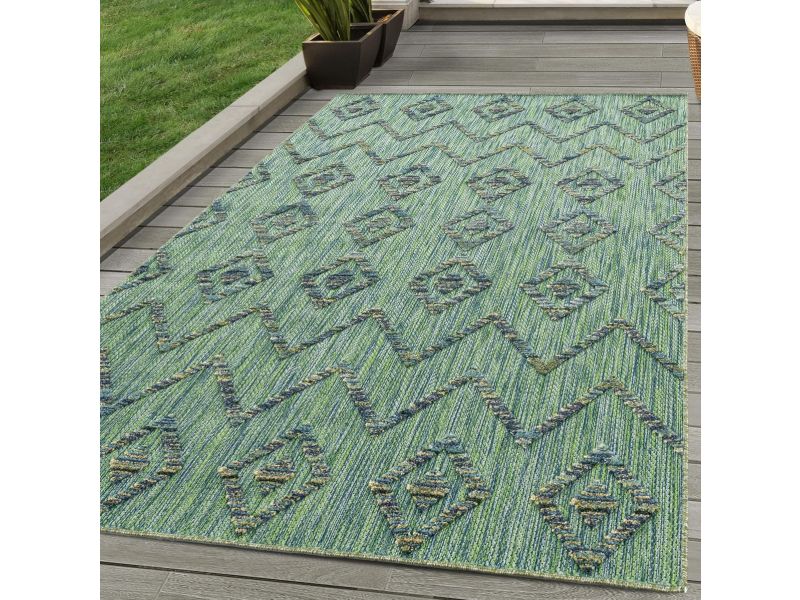 Groen Boho Buitenkleed 80x250 cm - Weerbestendig Vloerkleed voor Balkon, Terras en Tuin