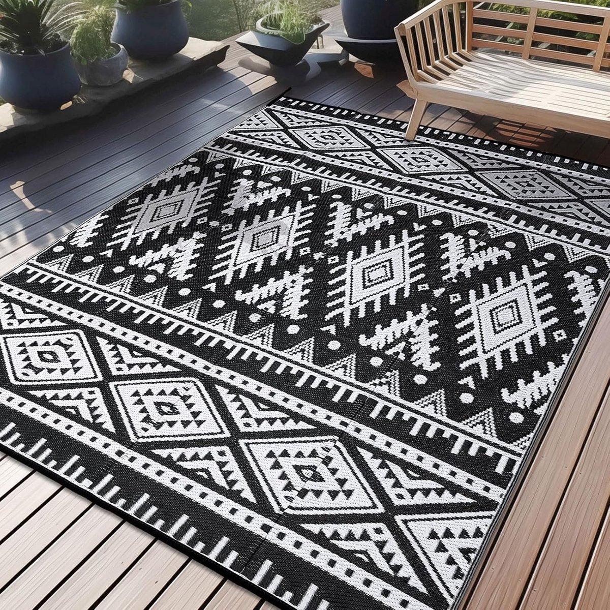 groot buitenkleed 180×270 cm weerbestendig, omkeerbaar en wasbaar perfect voor tuin, balkon, terras en camping