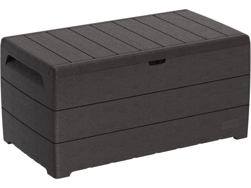 Grote Kunststof Opbergbox 416L - Tuinkist met Houtnerf en Gasveer - Donkerbruin