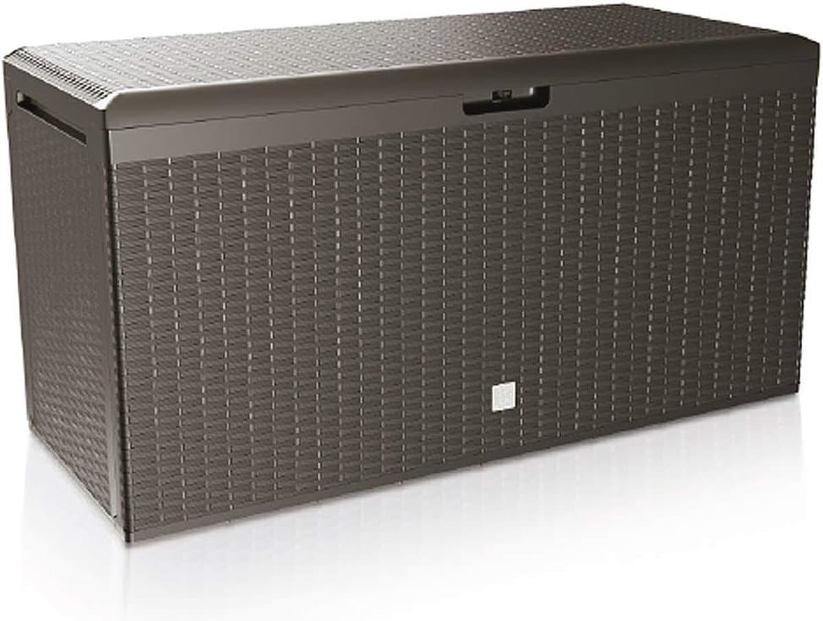 grote opbergbox 290l voor buiten tuinbox met wielen en deksel in bruin
