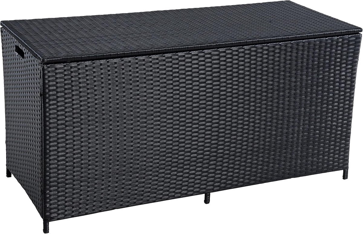 grote polyrotan opbergbox voor tuinkussens en speelgoed zwart