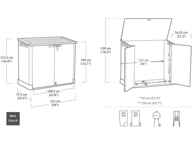 Grote Tuin Opbergbox Nova 880L - Weerbestendige Buitenopslag Bak - Grijs