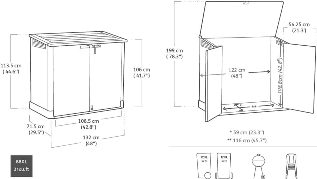 grote tuin opbergbox nova 880l weerbestendige buitenopslag bak grijs