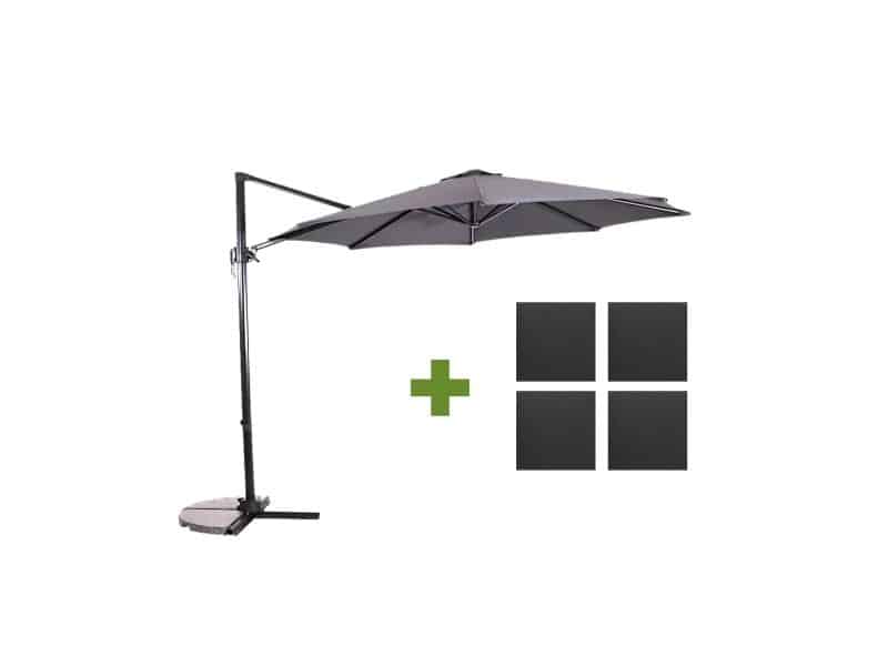 Grote Zweefparasol Libra Grijs 3m met steen-beton tegels parasolvoet