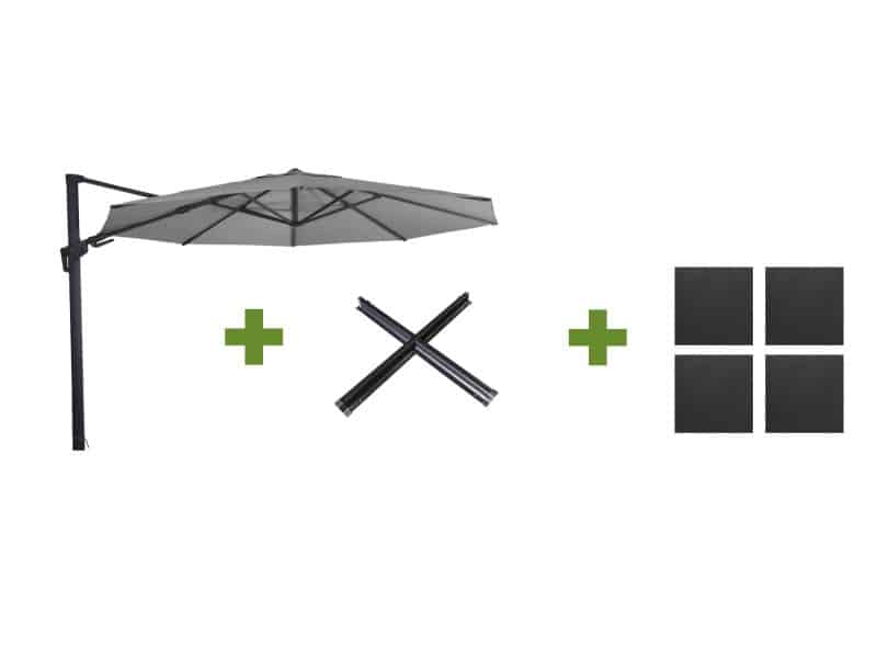 Grote Zweefparasol VirgoFlex Antraciet 3,5m met Kruisvoet en Parasolvoettegels