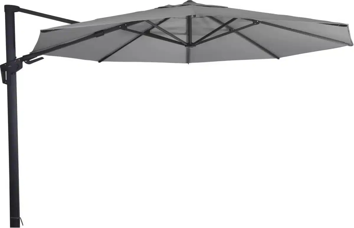 grote zweefparasol virgoflex antraciet 3,5m met kruisvoet en parasolvoettegels