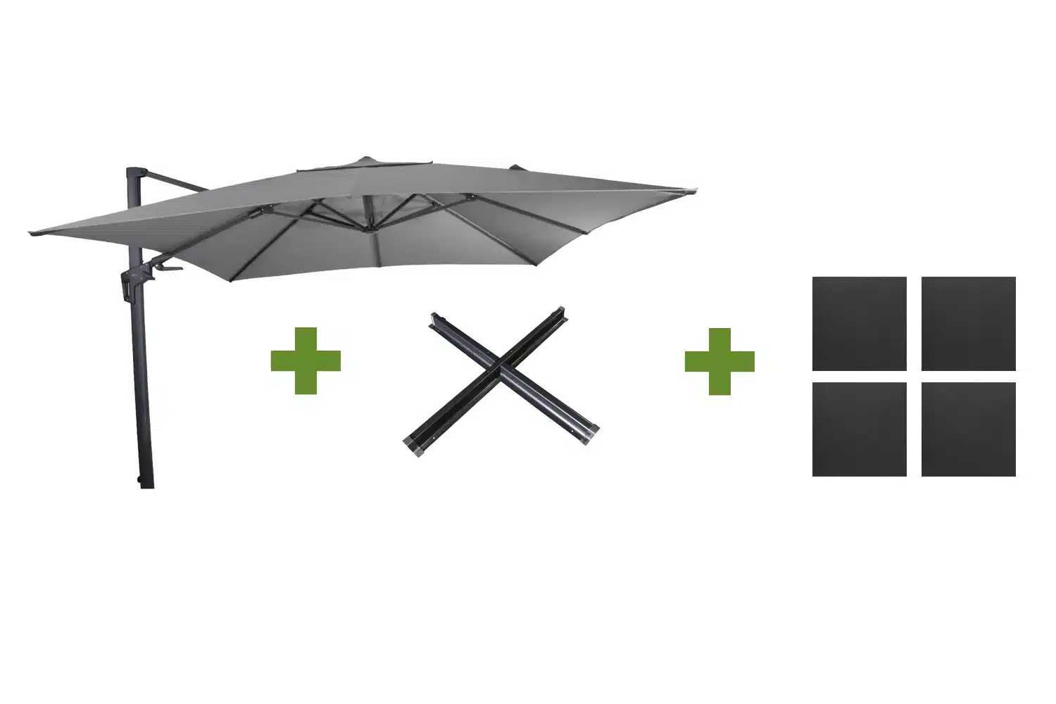 grote zweefparasol virgoflex antraciet 3x3m met kruisvoet en parasolvoettegels