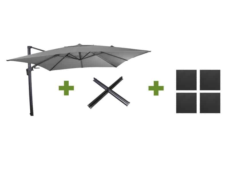 Grote Zweefparasol VirgoFlex Antraciet 3x3m met Kruisvoet en Parasolvoettegels