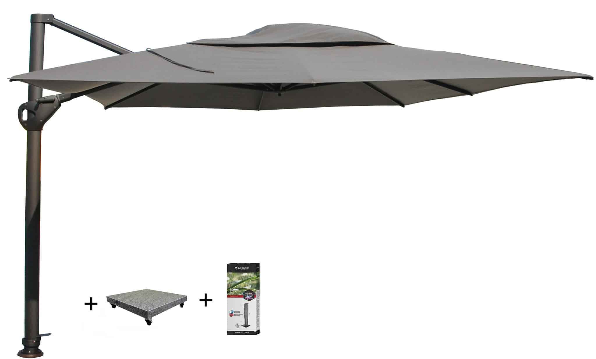hacienda zweefparasol 300×400 cm antraciet 4 seasons outdoor met 120 kg voet en hoes