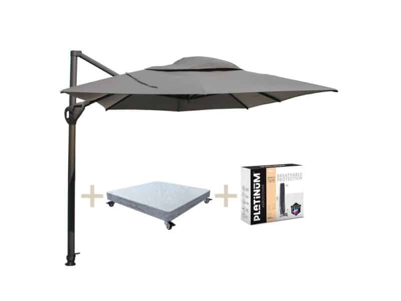 Hacienda zweefparasol 300x400 cm met robuust 125KG voet en hoes