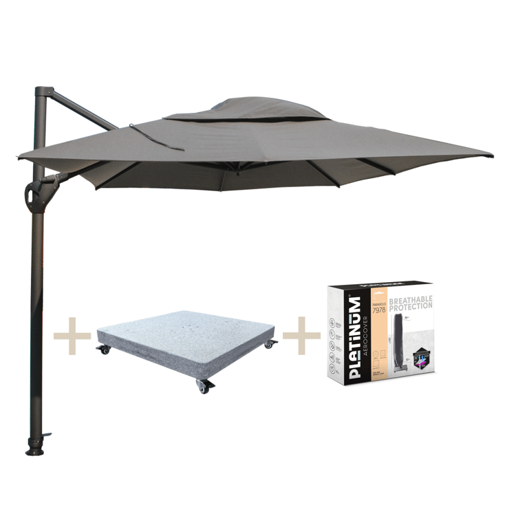 hacienda zweefparasol 300×400 cm met robuust 125kg voet en hoes