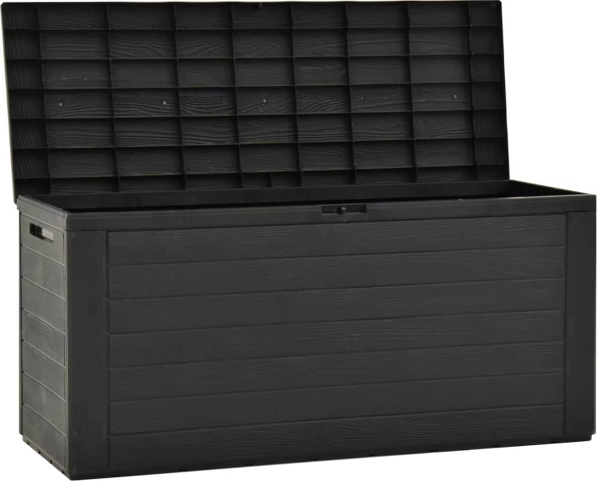 happyment tuinkussenbox xl opbergbox waterdicht met deksel grijs voor binnen & buiten tuinbox 280l 117cm