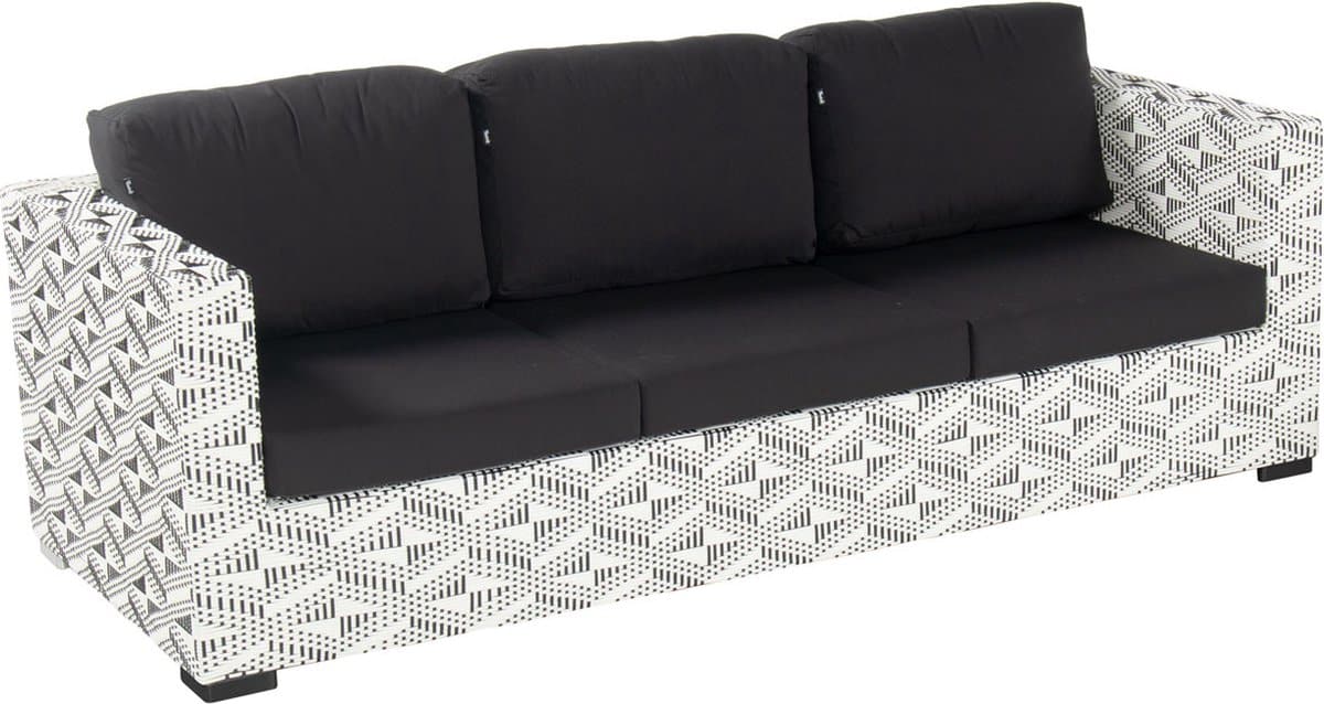 hartman malediven 3 persoons loungebank zwart/wit wicker donkergrijze kussens