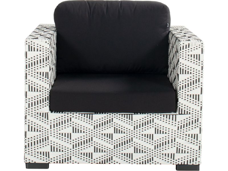 Hartman Malediven Loungestoel - Zwart/Wit Wicker - Donkergrijze Kussens