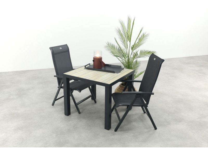 Hartman Milaan/Nola verstelbare tuinset 90x90 cm. - Antraciet/Houtlook