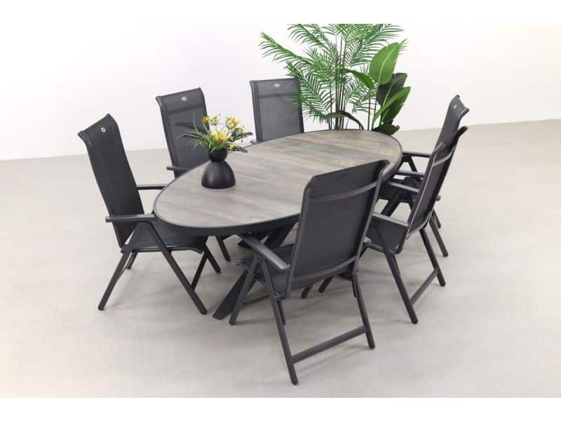Hartman Milaan/Silva houtlook 240x115 cm. ovale tuinset - 7-delig