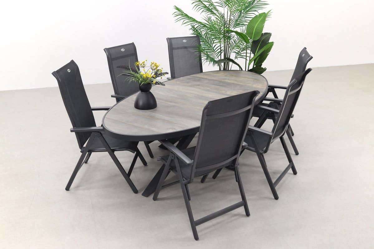 hartman milaan/silva houtlook 240×115 cm. ovale tuinset 7 delig