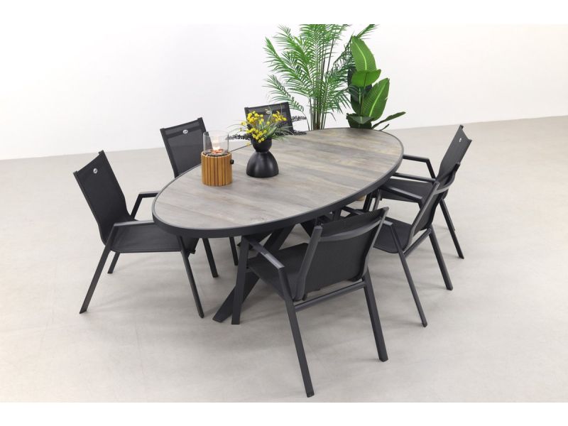 Hartman Napoli/Silva houtlook 240x115 cm. ovale tuinset - stapelbaar