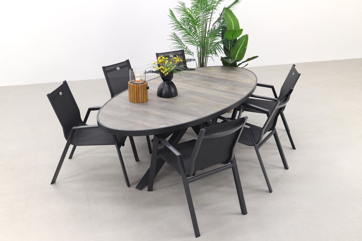 hartman napoli/silva houtlook 240×115 cm. ovale tuinset stapelbaar