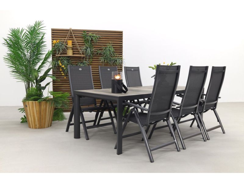 Hartman Roma/Kings 6-persoons verstelbare tuinset 220x100 cm. - Antraciet