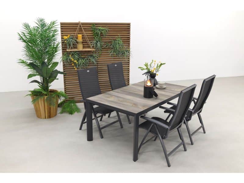 Hartman Valentino/Kings 4-persoons verstelbare dining tuinset 180x100 cm. - Antraciet