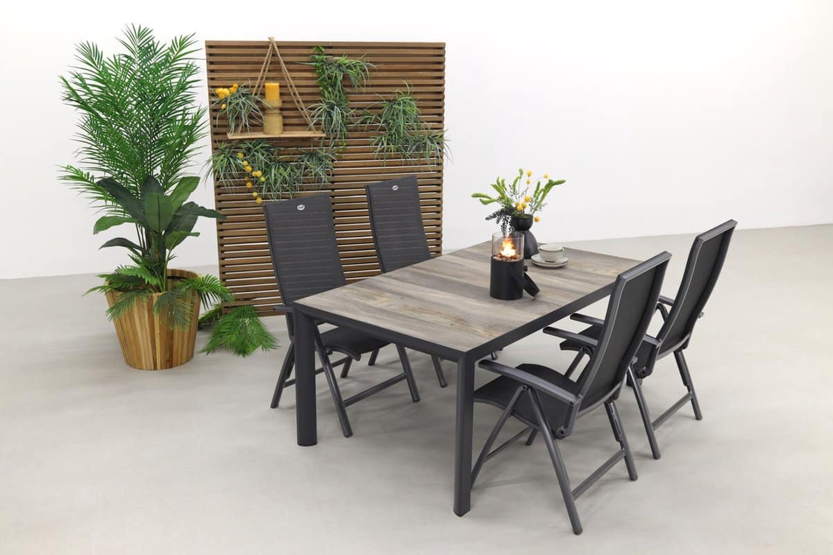 hartman valentino/kings 4 persoons verstelbare dining tuinset 180×100 cm. antraciet