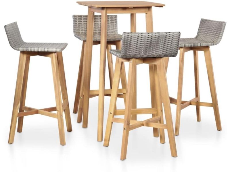 Houten Barset - 5-delige Tuinset van Acaciahout en Poly Rattan