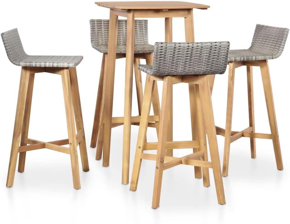 houten barset 5 delige tuinset van acaciahout en poly rattan