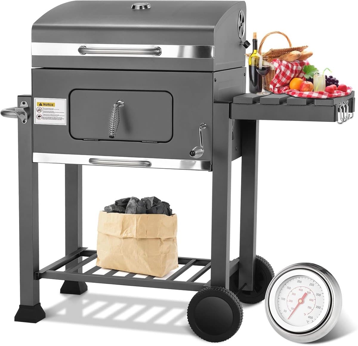 houtskoolgrill xl met deksel en thermometer bbq grillwagen voor