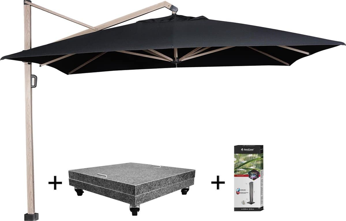 icon premium zweefparasol 350×350 cm oak mast faded black met