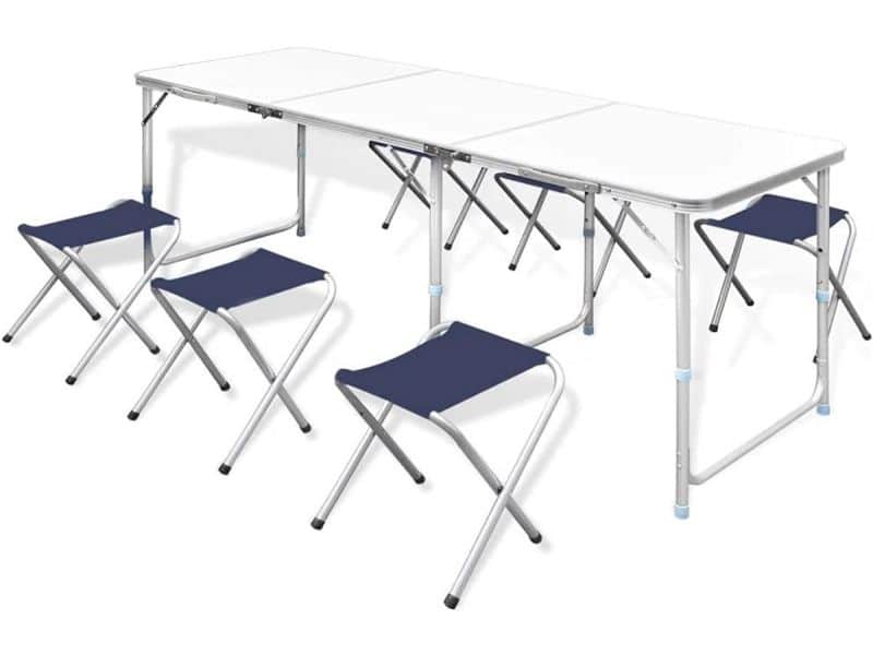 Inklapbare Barset Tuin met 6 Verstelbare Krukken - Tafel 180x60