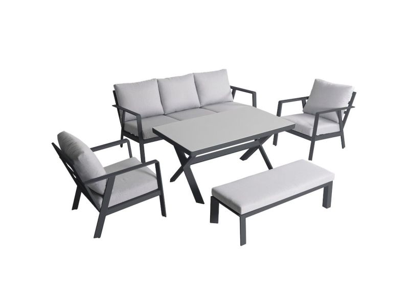Jamaica stoel bank dining loungeset 5 delig aluminium antraciet