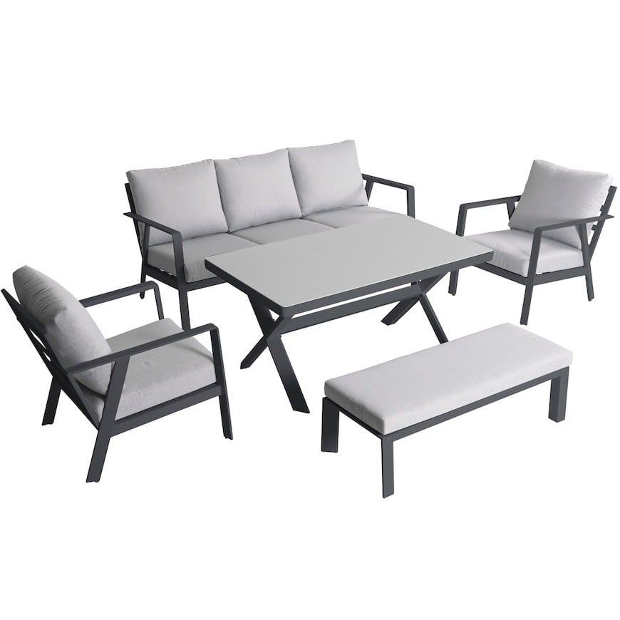 jamaica stoel bank dining loungeset 5 delig aluminium antraciet
