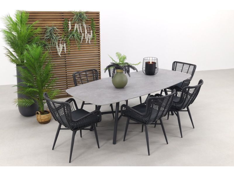 Jasmine Black/Benevento 6-persoons deens ovale dining tuinset 240x110 cm.