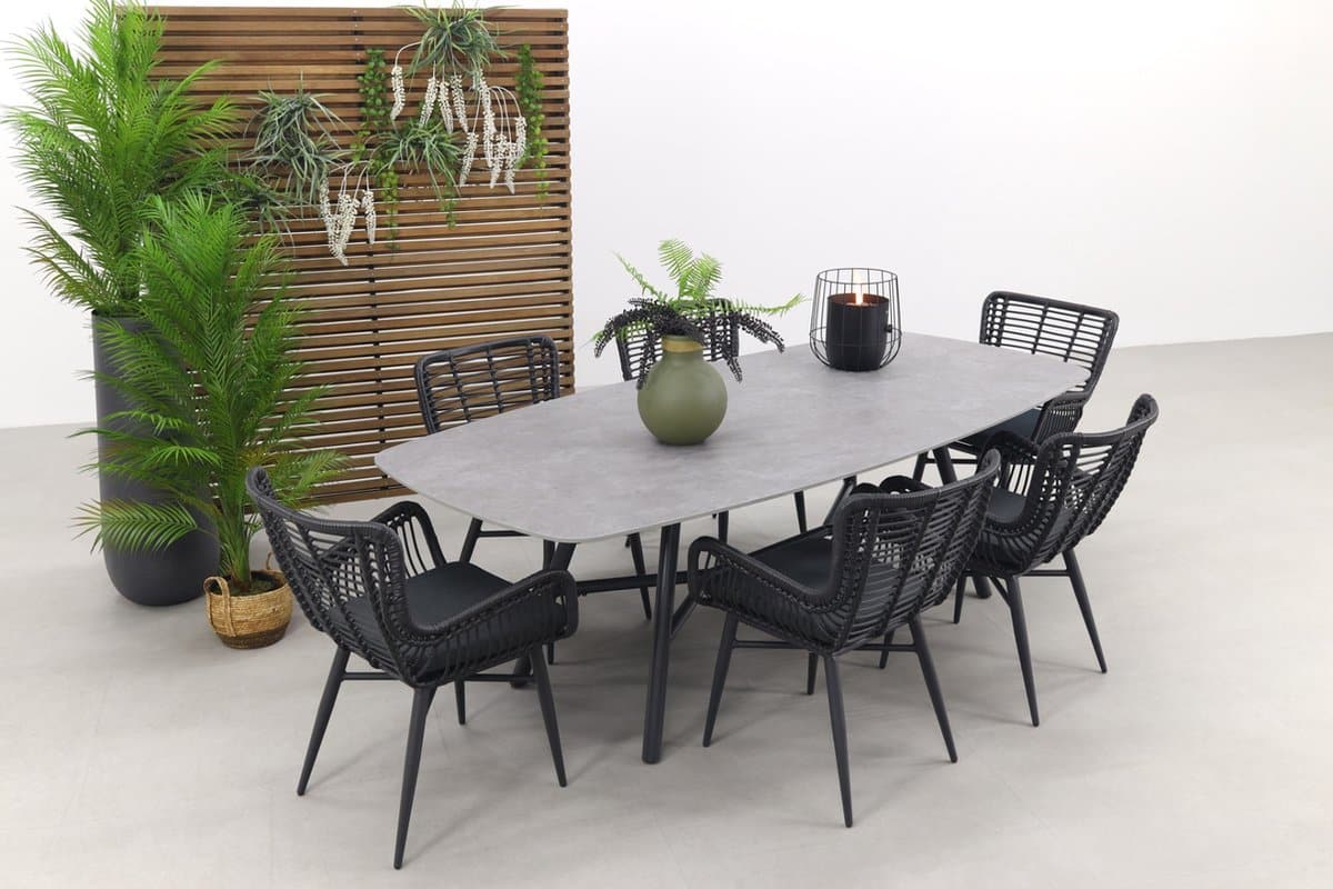 jasmine black/benevento 6 persoons deens ovale dining tuinset 240×110 cm.