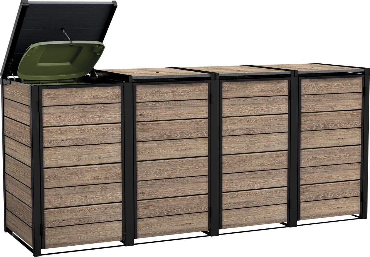 keter hide away containerberging 4x 240l ashwood