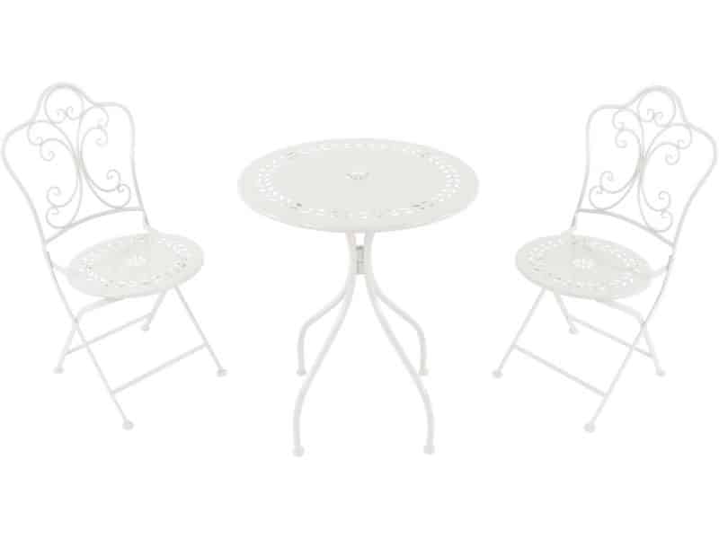 Klassieke Bistroset Wit met Tafel en 2 Klapstoelen voor Balkon