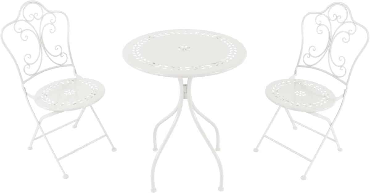 klassieke bistroset wit met tafel en 2 klapstoelen voor balkon