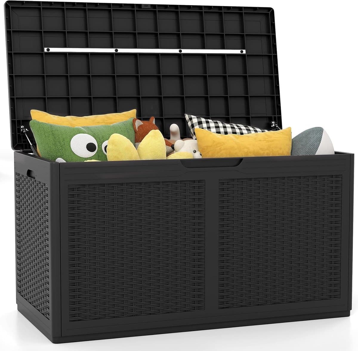 komfotteu 380 l tuinbox, wasserdicht opbergdoos met wielen, tuinbox met deksel, kussenbox voor buiten uit rattanstructuur, tuinkist voor balkon, tuingereedschap & zwembadaccessoires (zwart)