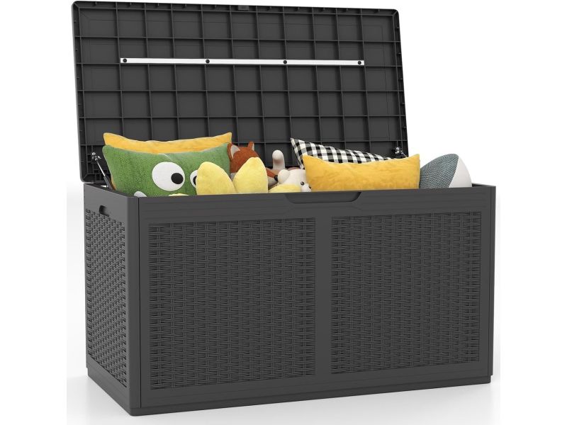 KOMFOTTEU 380 liter tuinbox, opbergdoos, waterdicht, met rollen, opbergdoos, tuin met deksel, kussenlade, outdoor rotanstructuur, tuinkist voor balkon, tuingereedschap en zwembadaccessoires