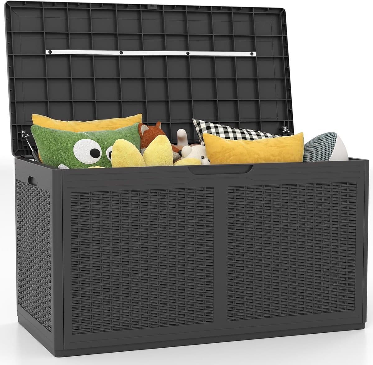 komfotteu 380 liter tuinbox, opbergdoos, waterdicht, met rollen, opbergdoos, tuin met deksel, kussenlade, outdoor rotanstructuur, tuinkist voor balkon, tuingereedschap en zwembadaccessoires