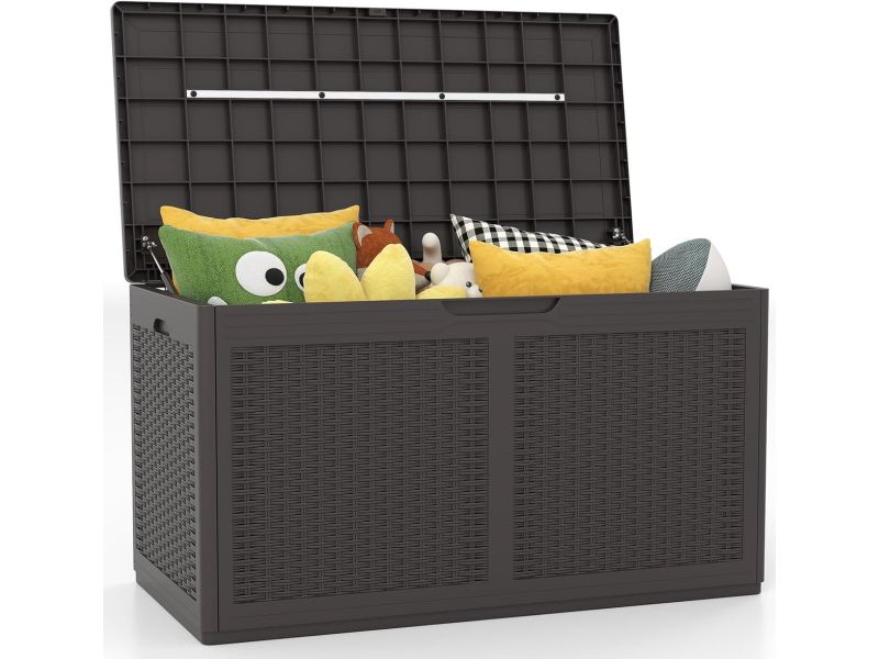 KOMFOTTEU 380 liter tuinbox, opbergdoos, waterdicht, met wielen, opbergdoos, tuin met deksel, kussenlade, outdoor rotanstructuur, tuinkist voor balkon, tuingereedschap en zwembadaccessoires