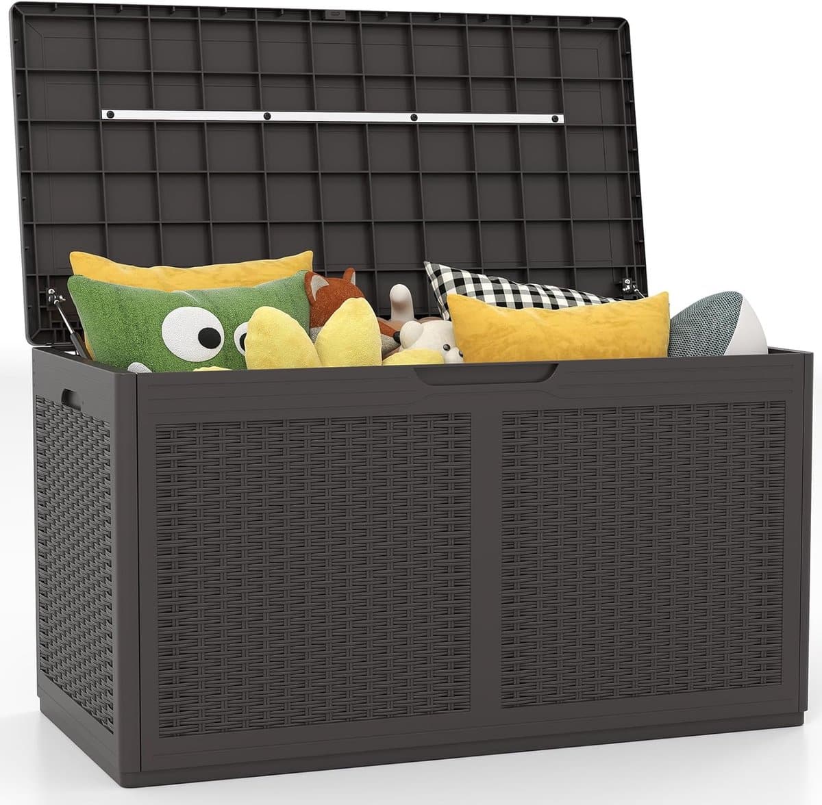 komfotteu 380 liter tuinbox, opbergdoos, waterdicht, met wielen, opbergdoos, tuin met deksel, kussenlade, outdoor rotanstructuur, tuinkist voor balkon, tuingereedschap en zwembadaccessoires