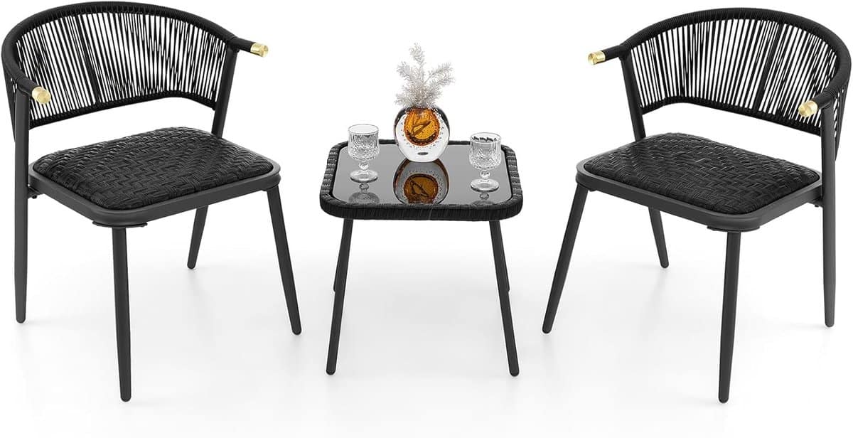 komfotteu tuinmeubelset, 3 delig, bistroset van rotan, 2 gestoffeerde stoelen en